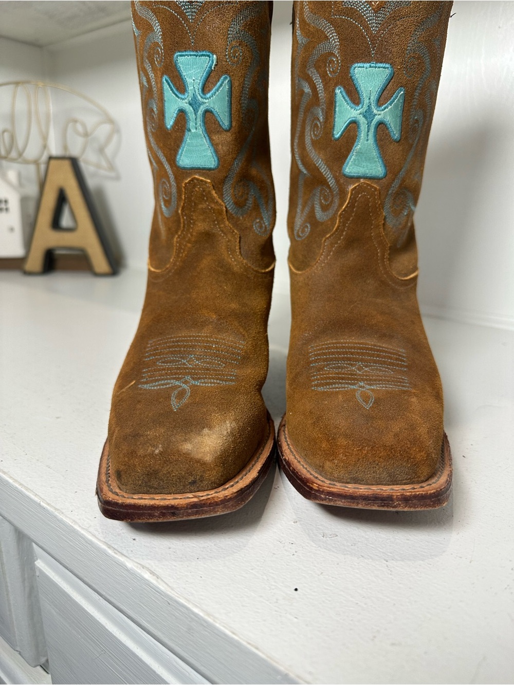 Tony Lama Cowboy Boots Womens 7B Brown Suede Leather Western Cowgirl Boots USA - Picture 4 of 9